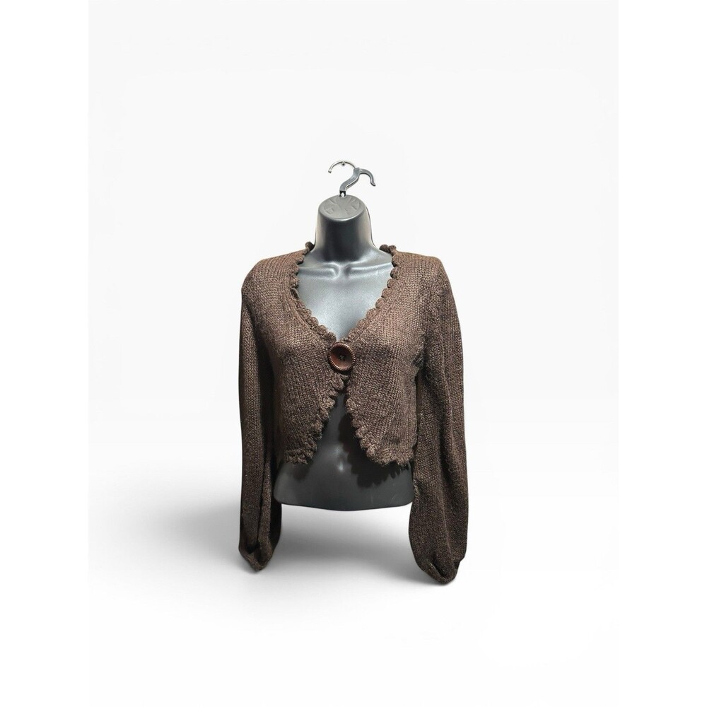 Y2K Knit Coquette Bolero Medium Ballon Sleeve Brown Cardigan Cropped Sweater